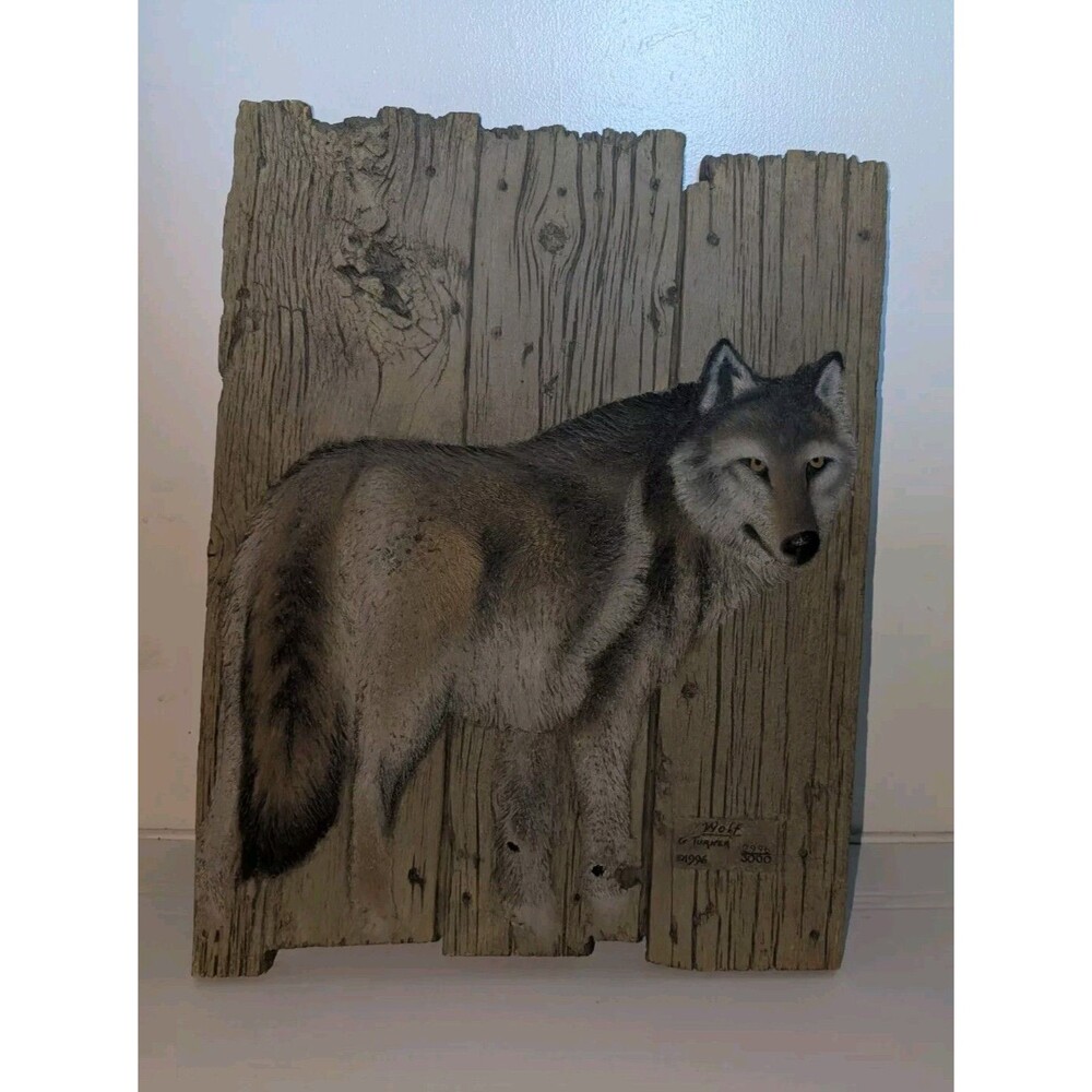 George Turner Limited Edition Hand Painted Relief Sculpture "WOLF" 1996 Barnwood